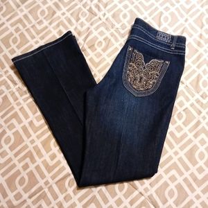 Bandolino Women's Size 6 Bootcut Dark Wash Mid Rise Embroidered Studded Jeans
